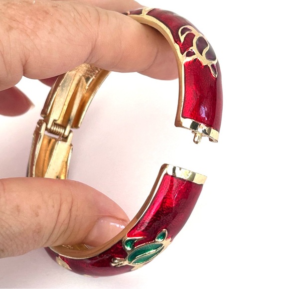 Hawaiian Enamel Turtle Honu Style Bangle Clamper Bracelet Red Green Cream Gold - Picture 3 of 7